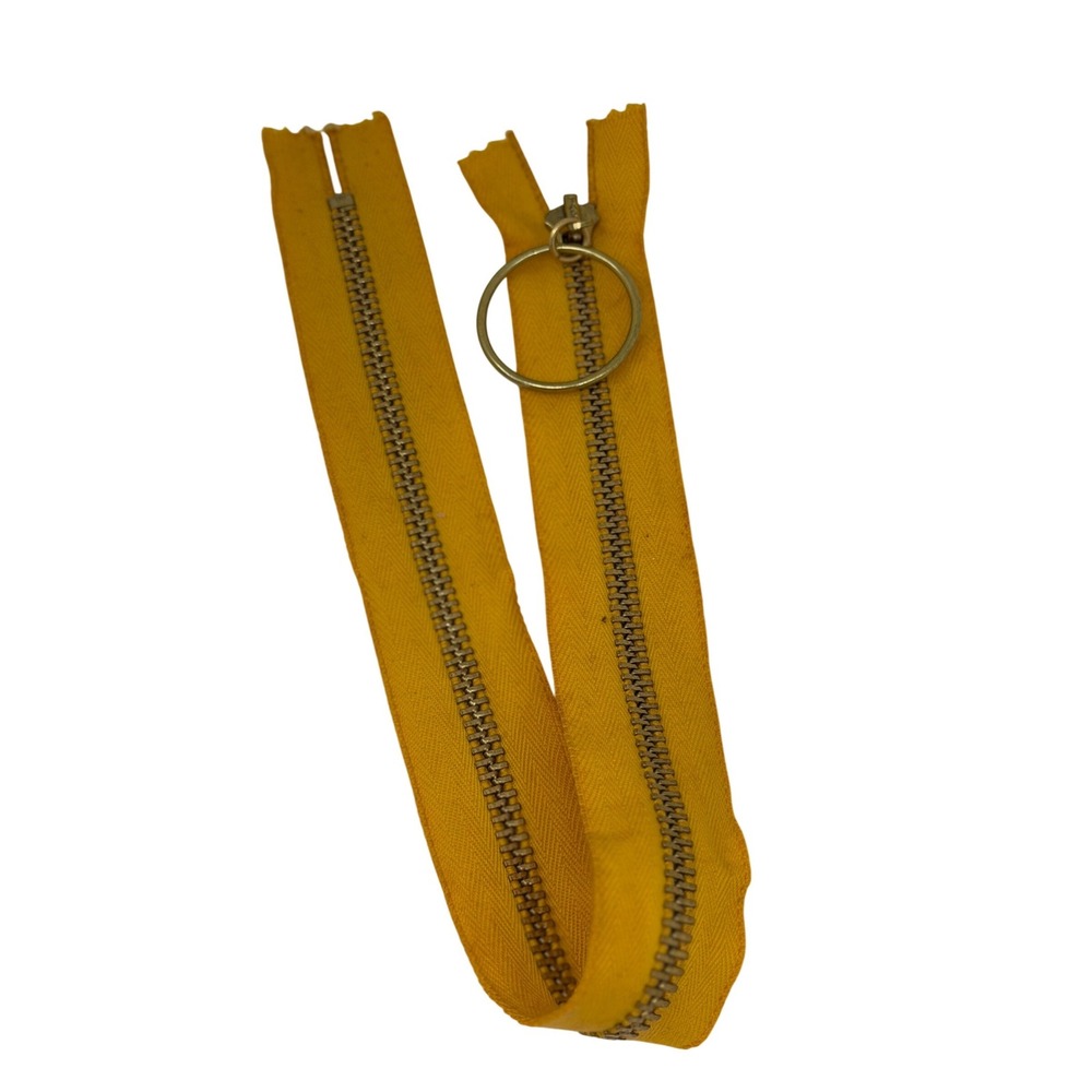VTG TALON Zipper Metal Mustard Yellow Brass Pull Ring 16 Inch‎ Cotton USA Rare